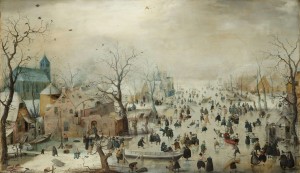Winterlandschap met schaatsers, Hendrick Avercamp, 1608