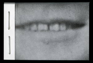 An image of a mouth on the cover for the flip book: Yoko Ono's mouth