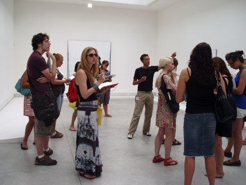 Students in the galleries at a European