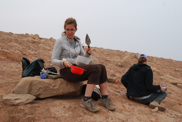 Heather Slivko-Bathurst collecting soil samples from the southern Peruvian coastline